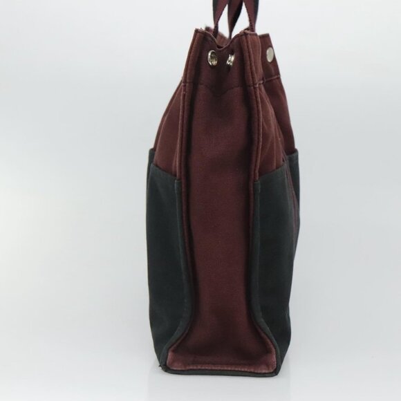 HERMES Fourre Tout MM Hand Bag Canvas Wine Red Auth th5651 - Picture 5 of 14
